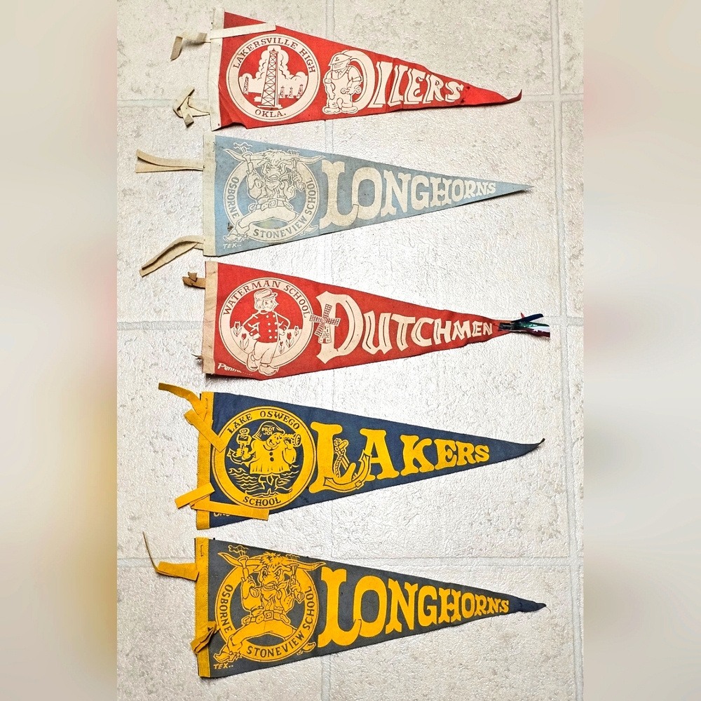 Vintage 1940's-60's School Football Pennant Felt Flags + more!